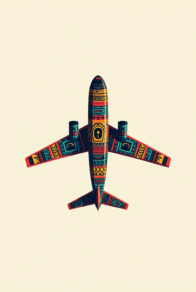 Generate an image with the colors of the Mayan clothing of Quetzaltenango and an abstract airplane and airport logo