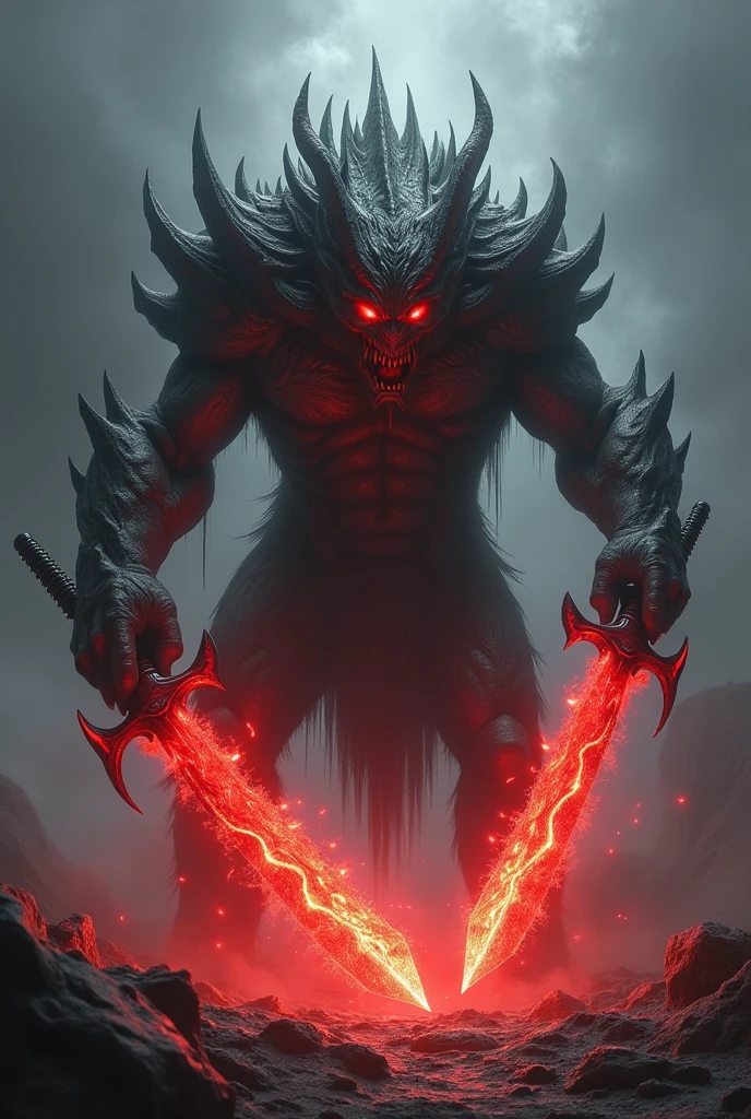 Monster with flaming red swords