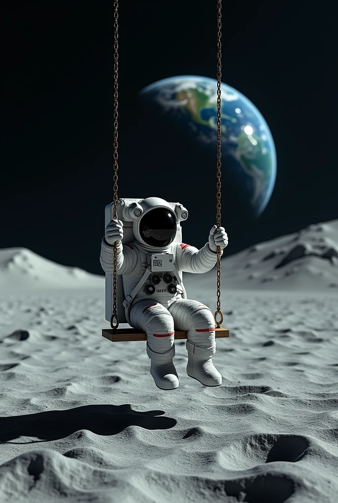 Astronaut on a swing tied on the moon