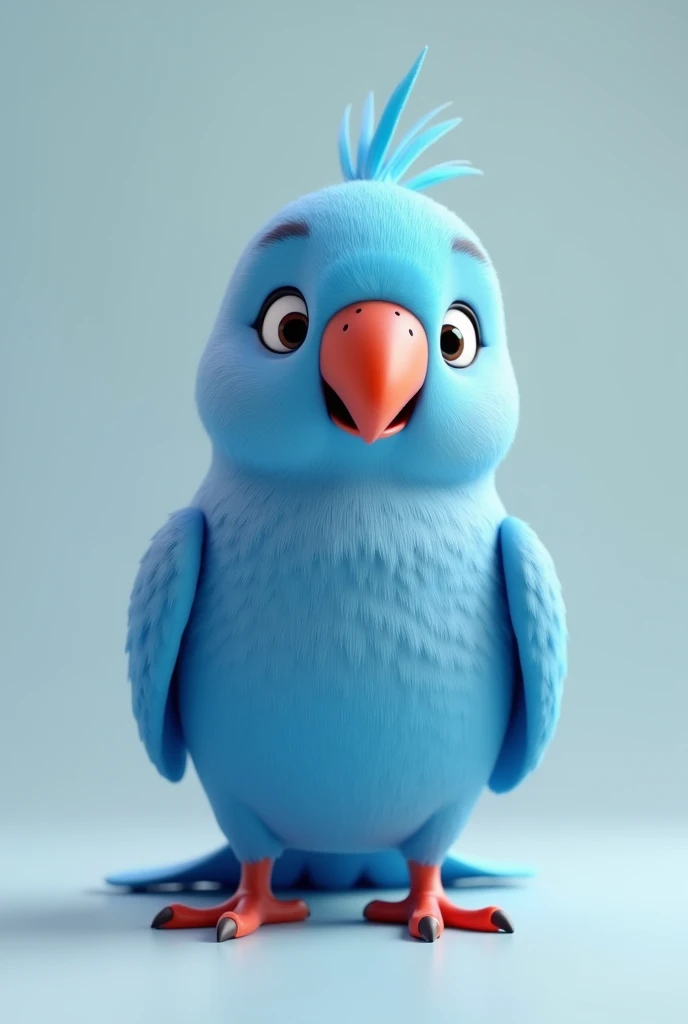 3D animation, little blue bird, with a red beak, of the Ring Neck Psitaculla krameri species, on a neutral background