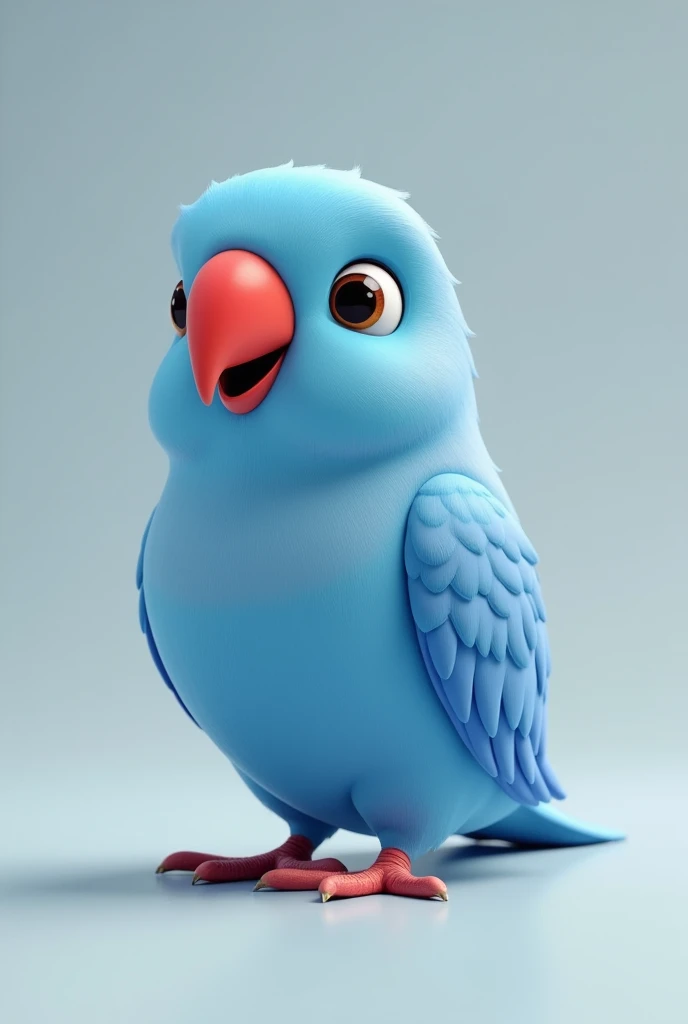 3D animation, little blue bird, with a red beak, of the Ring Neck Psitaculla krameri species, on a neutral background