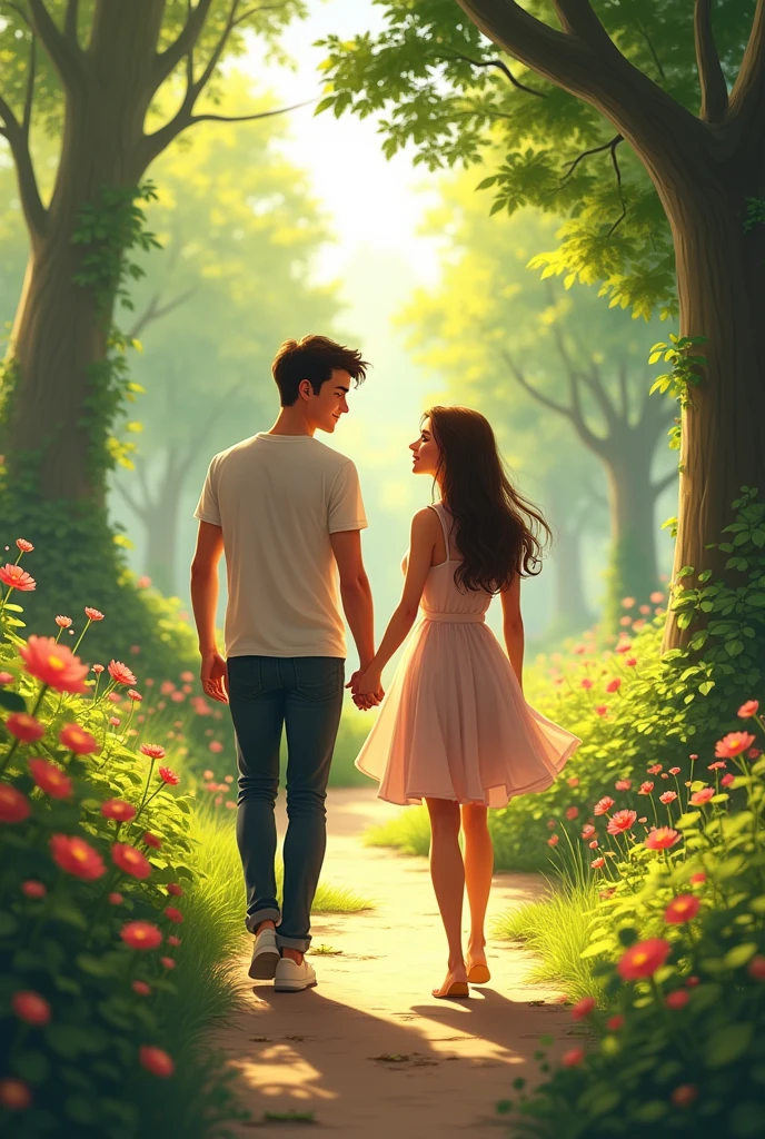 Panel 8:
(Jake and Lily hold hands and walk through the garden together, enjoying the moment.)
Text:
Together, they walked through the garden, their hands intertwined. "Our love has conquered time," Jake commented.
Dialogue (Lily):
Lily smiled and responded: "Yes, and we will always be together, no matter the time."