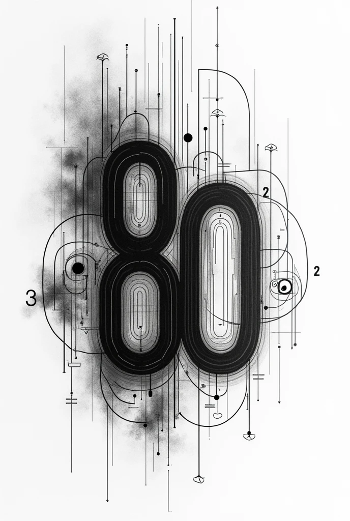 artistic style pattern with the number 80 hidden in the pattern with monochrome colors Conceptual