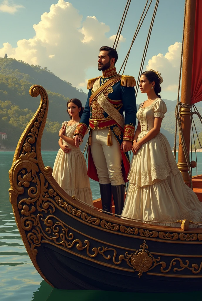 Agustin de Iturbide with his family on a boat 
