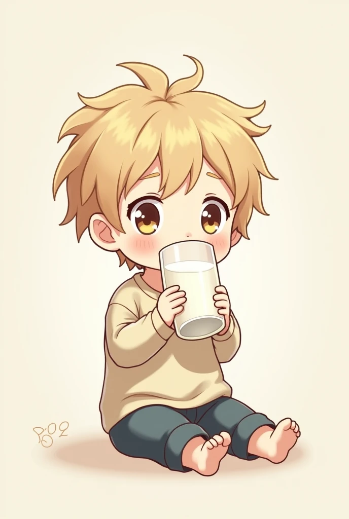 anime boy shota sitting drinking milk