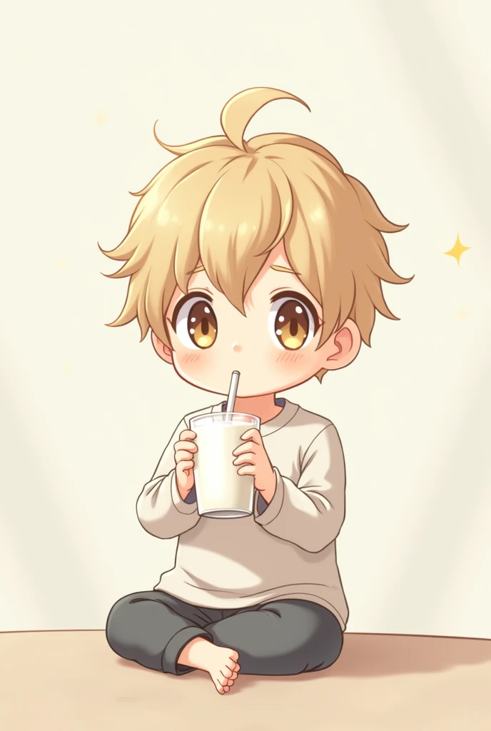 anime boy shota sitting drinking milk