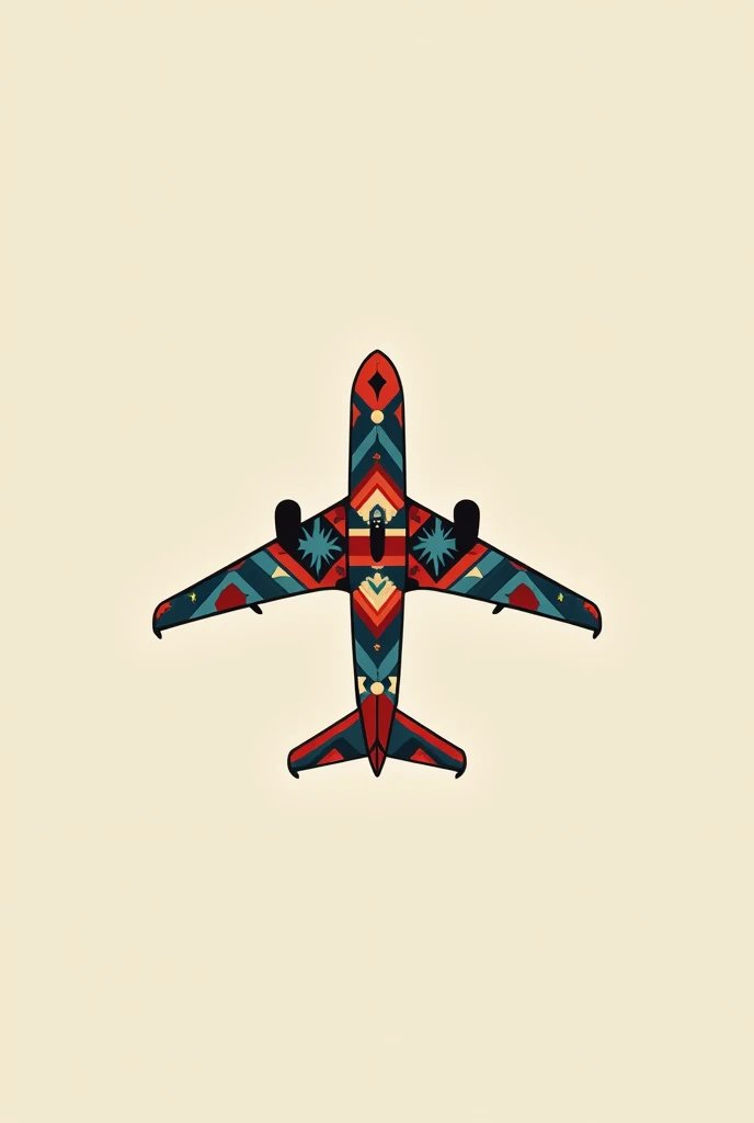 Generate an image with the colors of the Mayan clothing of Quetzaltenango and a minimalist airplane logo and a minimalist airport