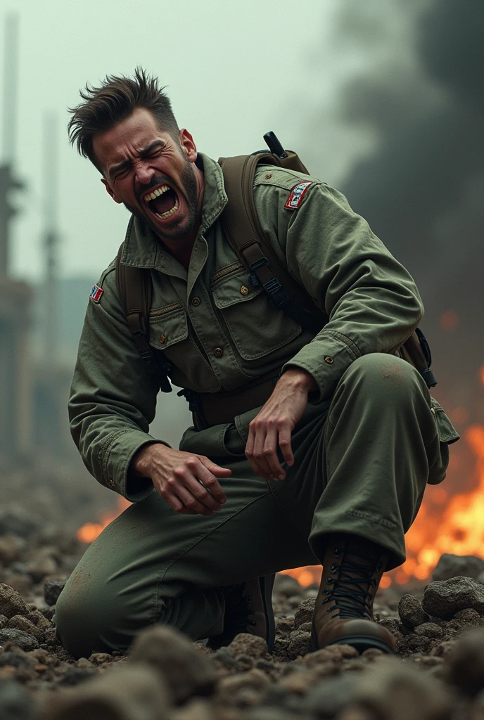 A soldier being kicked in the balls