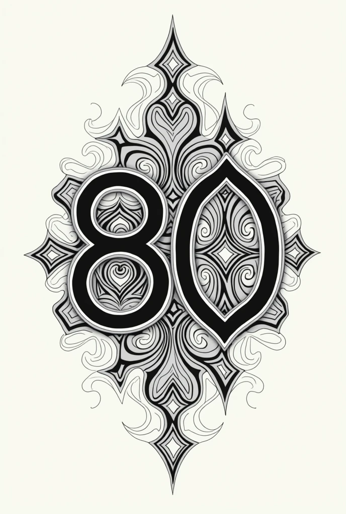 artistic style pattern with the number 80 hidden in the pattern with monochrome colors