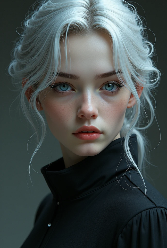 Edura's face is a portrait of both elegance and sorrow. Her skin, though pale from days of confinement, retains a delicate fairness that hints at her once-cherished beauty. High cheekbones and a finely shaped jawline give her face a refined structure, softened by a look of weariness and quiet strength.

Her eyes are strikingly blue, like deep, tranquil lakes, reflecting both her inner turmoil and an enduring spirit. They hold a weariness that comes from her suffering but are also sharp with a flicker of determination. They seem to search the shadows of her predicament, constantly assessing and planning her next move.

Her silver hair, though once radiant, now falls in disarray around her shoulders. The strands, which should have shimmered with a luminous sheen, are now tangled and dulled by neglect. The silver color still catches the faint light, giving her an almost ethereal glow, but the disarray of her hair speaks to the hardships she has endured. Despite its state, there is a certain understated beauty in its natural, unkempt state—a testament to her resilience and the passage of time.