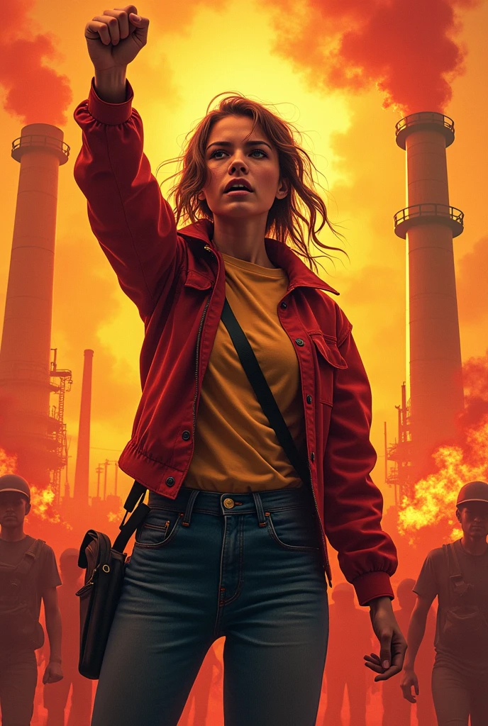 Image of a girl protesting against polluting industries fire color palette