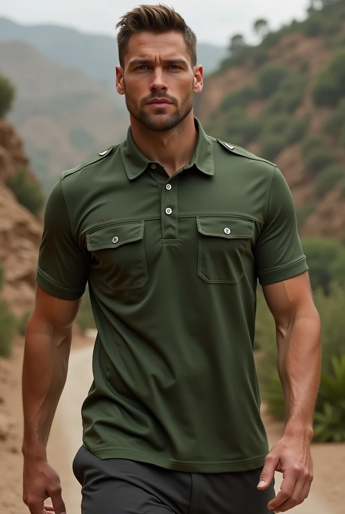 Military green short sleeve polo shirt