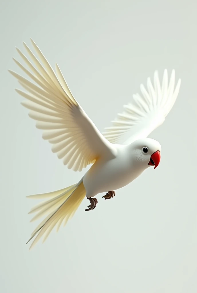 3D animation, white bird with red beak, of the Ring Neck Psitaculla krameri species, on a neutral background