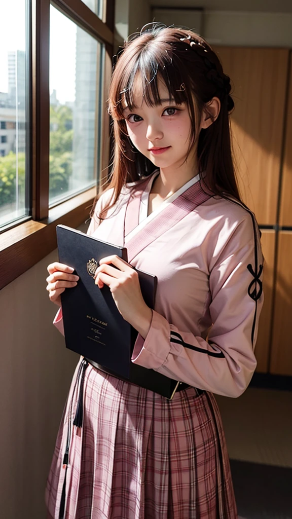 1 girl,japanese school,Graduation Ceremony,Graduation certificate in hand,Tears in eyes,Student Graduation Ceremony,graduation ceremony venue