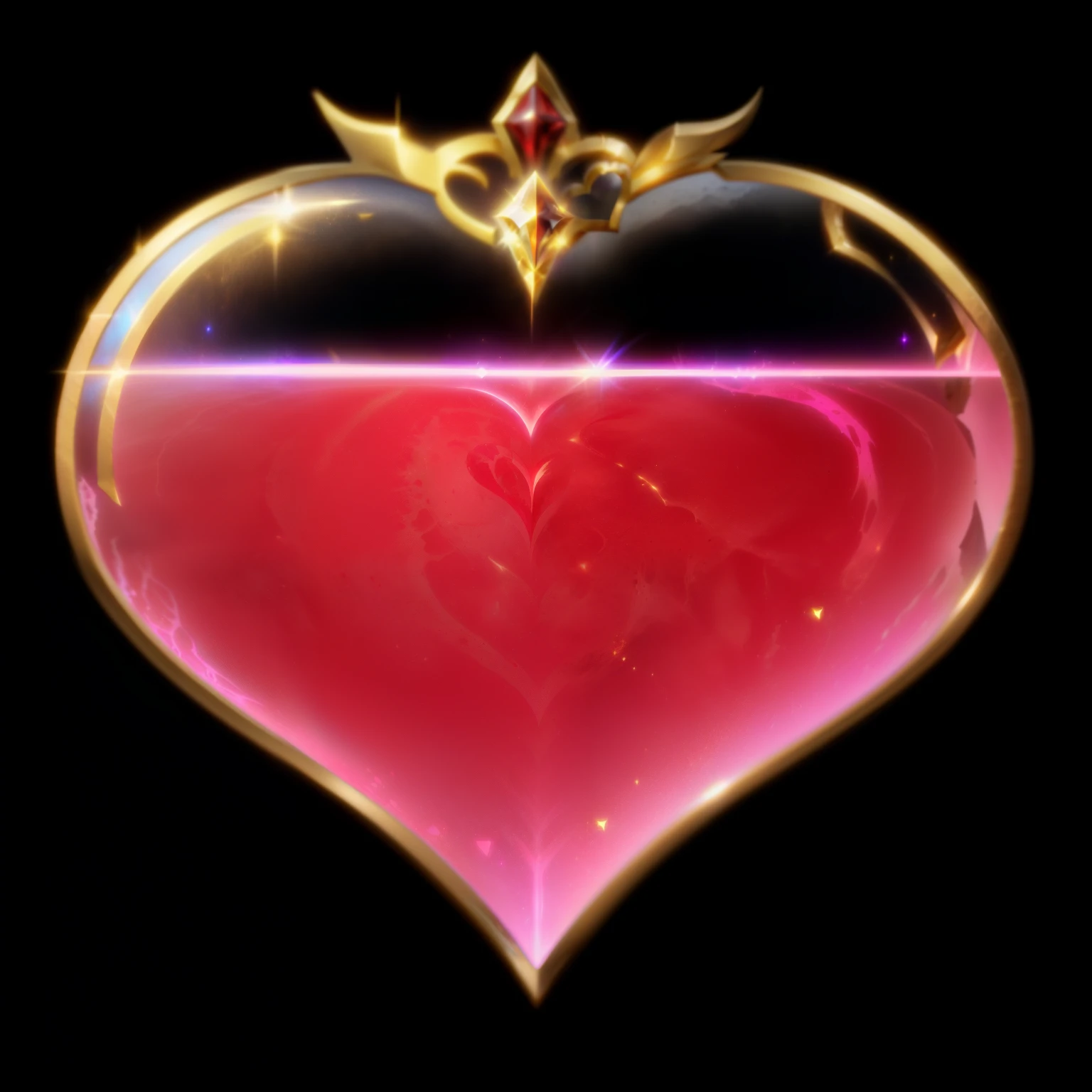 A close-up of a heart,There is a golden crown on it,Metallic luster,metallic feel, Heart of Magic,Red Health Potion, high resolution, high resolution, League of Legends Inventory Items,Diablo concept art