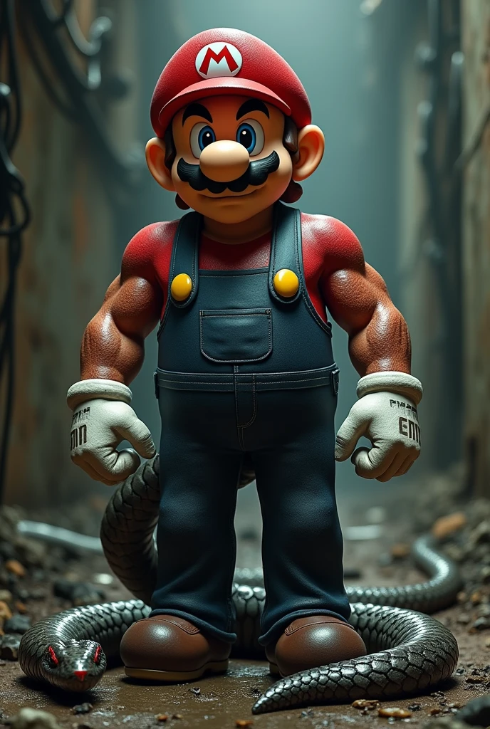 Mario bross half snake full body, realist