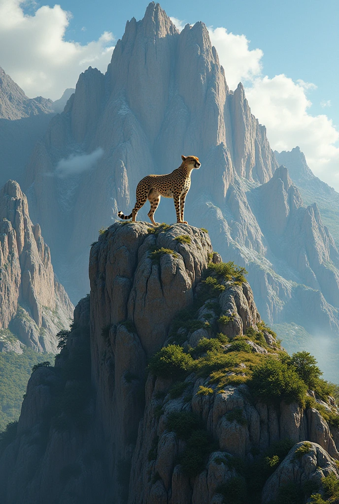 Cheetah on a realistic mountain