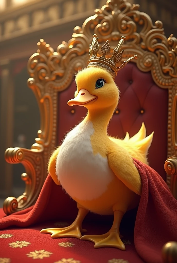 The king of ducks in the palace, golden, white, small, male