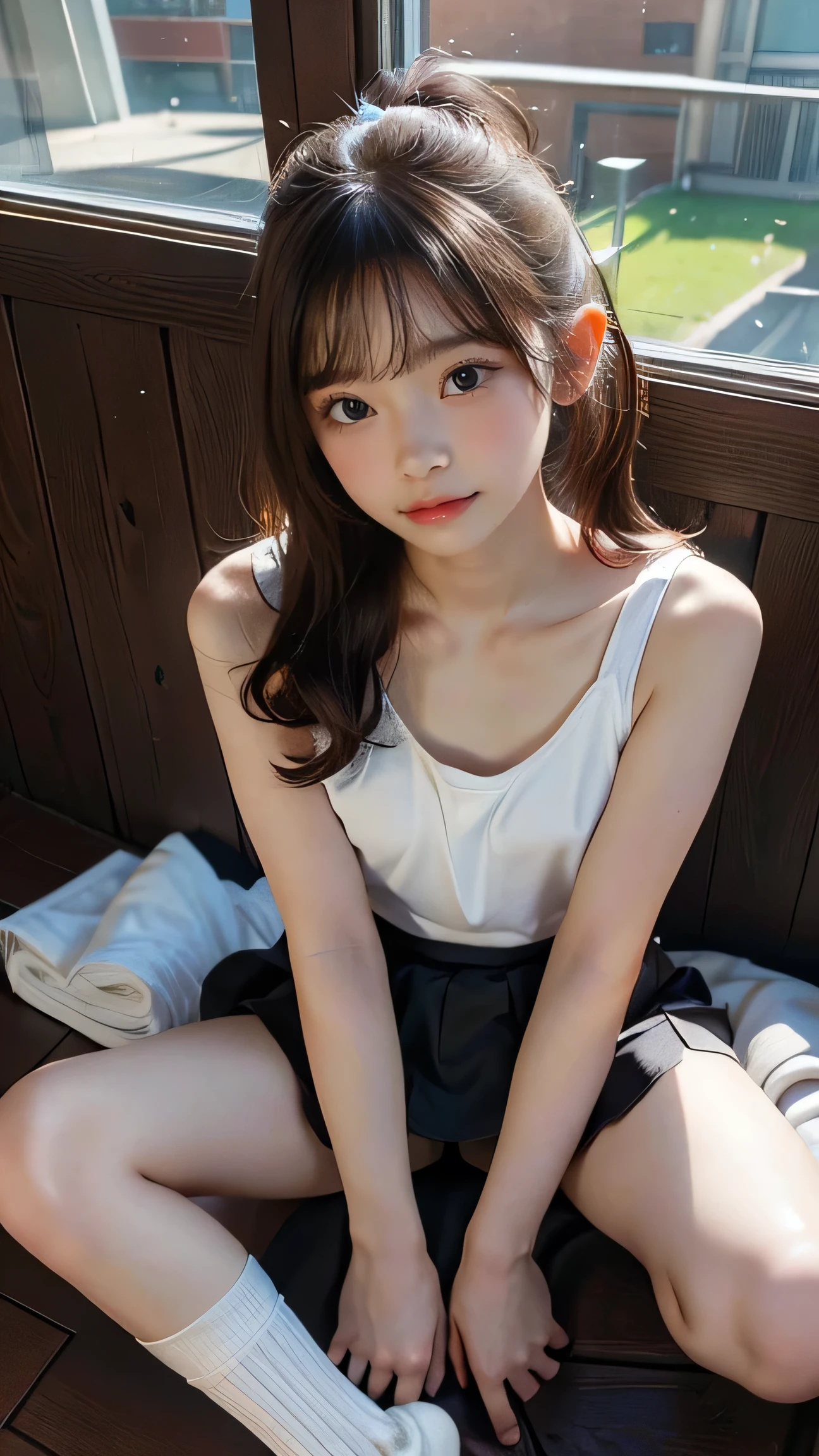 Highest quality,Realistic,masterpiece,detailed,High resolution,Cute , (masterpiece, best quality, dynamic angle), full body shot, (nsfw:1.4), (in Greg Hildebrandt style:1.4), (masterpiece:1.2), (Top quality, masterpiece, super high resolution, (photorealistic:1.4), raw photo, depth of field, professional lighting, perfect anatomy, very detailed), score_9, score_8_up, score_7_up, score_6_up, score_9,score_8_up,score_7_up, girl, sitting, living room couch, sitting on couch, voyeur. reading, loose tshirt, nip slip, small perky breasts, flat chest, puffy nipples, downblouse, skirt, panties on ground, pussy peek, pussy, clitoris, brunette, Cuteness overload, cutest girl in the world, ponytail, cute cheeks, (clitoral hood), freckles, freckled girl, small ass, small hands, short legs, cameltoe, young face, kinky, adorable, , round face, skinny, dripping vagina, cum string, fingering, masturbating, high socks, voyeur, watching through crack in door, living room couch, light through window,