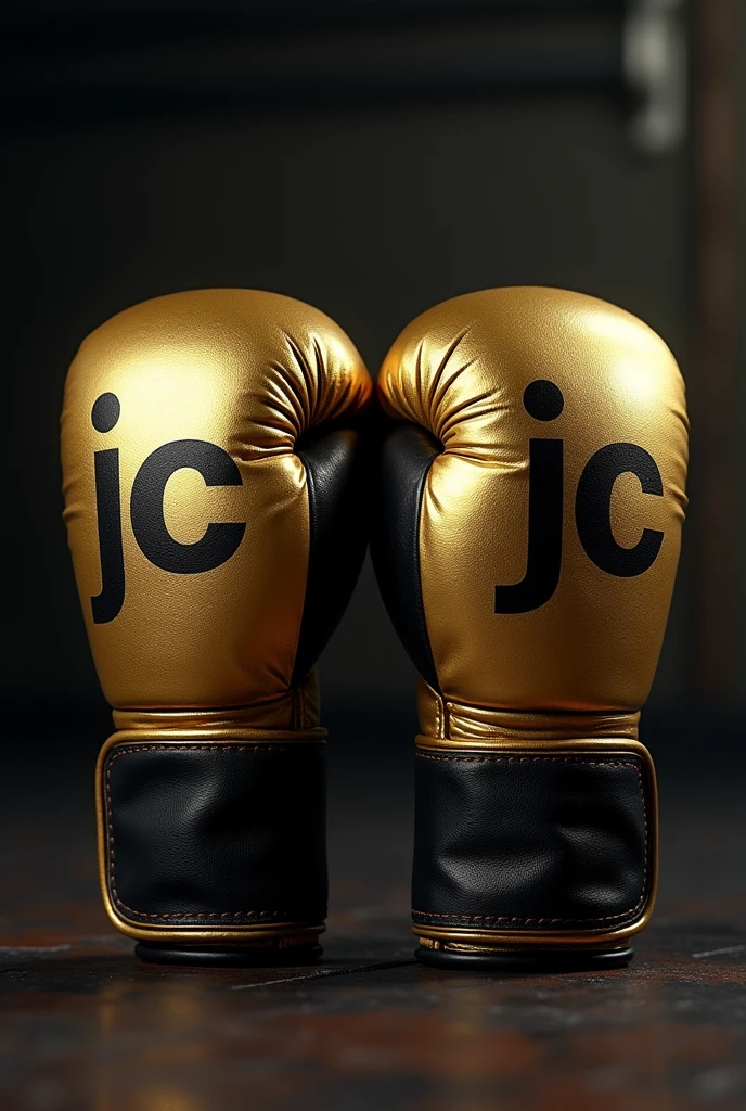 Gold boxing gloves with black with the letters "JC" engraved on them