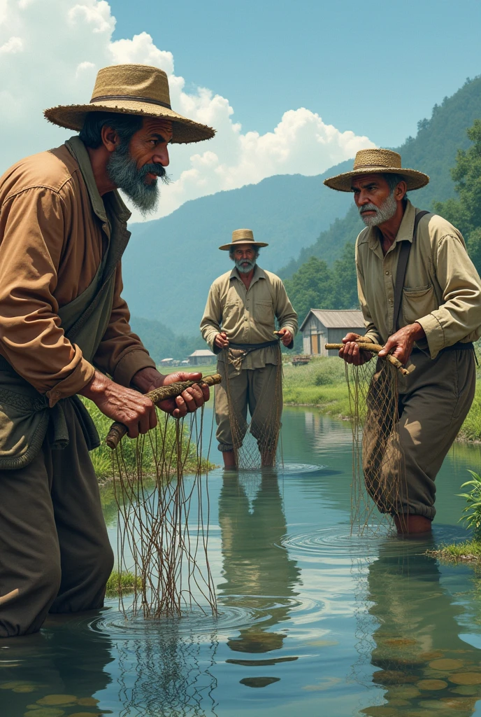 Poor farmers catch fish