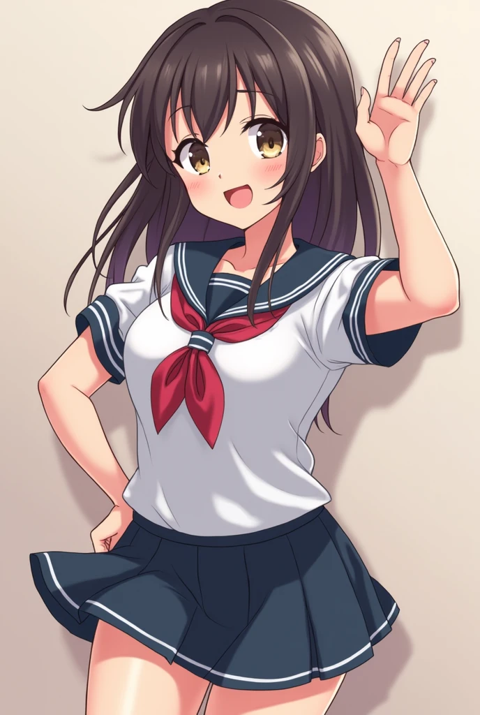 A school girl showing boobs ,anime style
