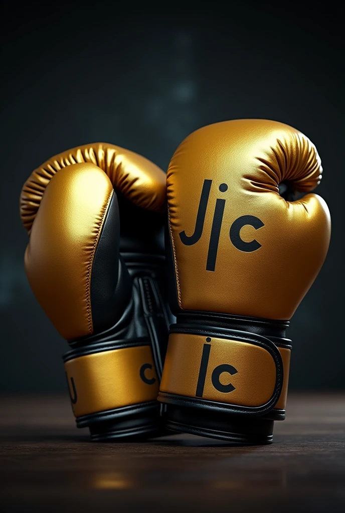 Gold boxing gloves with black with the letters "JC" engraved on them 