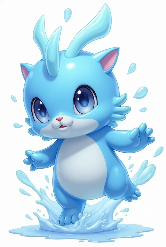 Create a sprite for a video game character made entirely of water. The character must have water horns, be feminine and have a fluid, chubby and translucent body that moves and moves like water.. The elf must be dynamic, with parts of the character&#39;s shape constantly undulating or changing, giving the impression of flowing water. It should have defined but soft features., like eyes like water drops and a pattern of soft waves that make up the body. The character must be in a pose in "t"  of the action, how to run or jump, with water drops splashing. The background must be transparent, since this is for a video game".
"Size": "1024x1024"