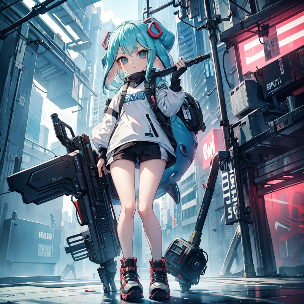 A squid-like bipedal girl with a giant drill、Splatoon