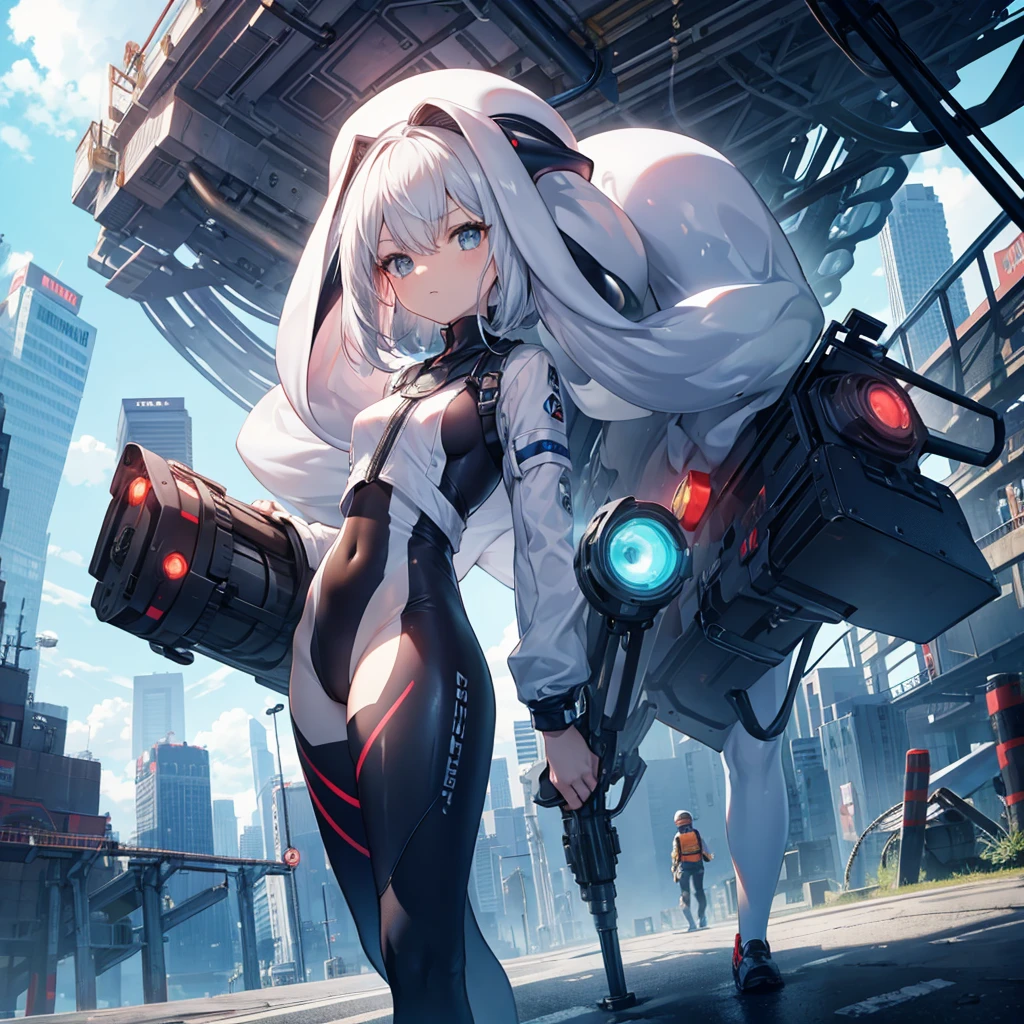 Beautiful and detailed image, drossel, twintail, boots, woman, robot, smile, blue eyes, looking at the viewer, small breasts, 4k, masterpiece, best quality, solo, single character, high detail, (no mouth), big eyes, full-length, future, science fiction, legs, metal hair, huge dump, excavator, gloomy, tower, mountains of garbage, wrecked cars, fire, smoke, ruined city, sunset, evening, ruins of the city, anime character, android, robot, sfw, a cruiser that fell on a city, a starry sky, a human height, a flooded city, sitting on the ground, a construction crane, legs spread