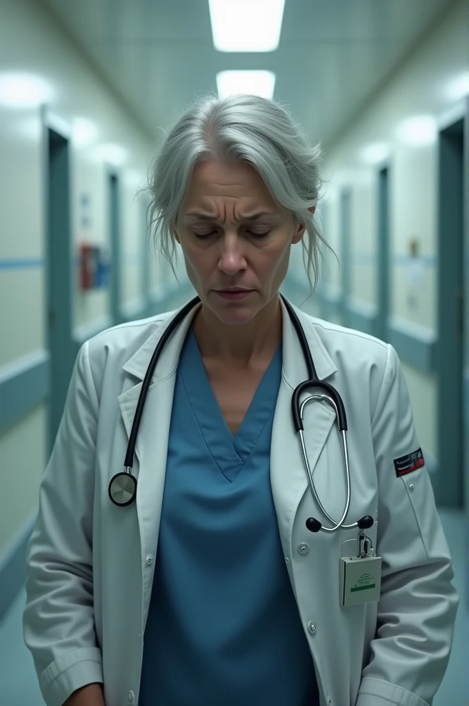 A doctor stressed about losing her job