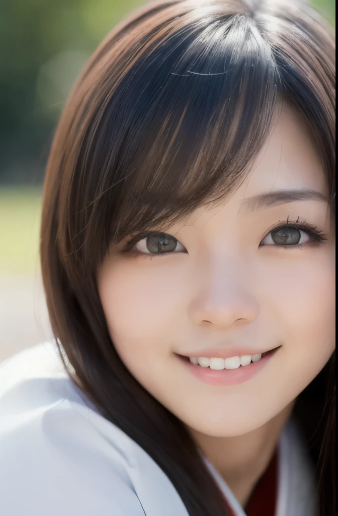 best quality, face focus, soft light, ultra high res, (photorealistic:1.4), RAW photo,(Shinozaki Ai), (fair skin), (kawaii),
1 Japanese girl, solo, cute, smile, (pupil, lights in the eyes),  detailed beautiful face, Medium-sized breasts,(high resolution detail of human skin texture),(long hair),(portrait), upper body, white traditional kimono