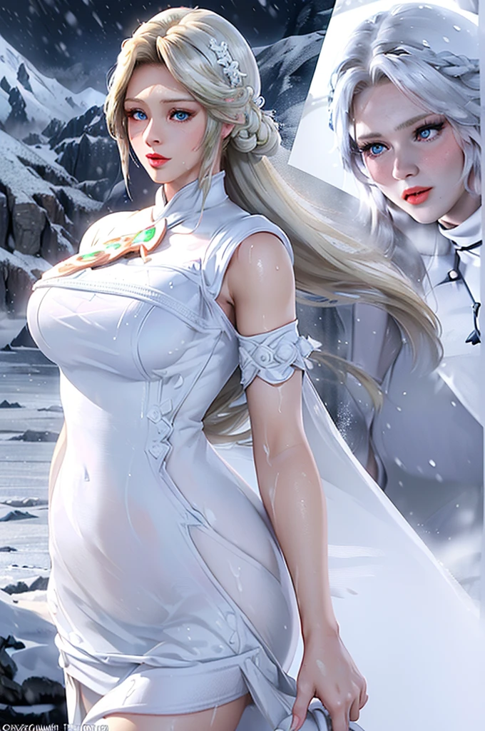 Masterpiece
(Blonde woman,The facial expression is accurate,very red lips,Anime style face,greenish blue eyes )
Group
((((The location is Fuyuyama))))
((((The location is a winter mountain in a snowstorm.))))
((((The woman is wearing a white dress:1.5))))
8k((((Snow Woman))))
8k(((((Wet)))))
((Staring at me))
Emphasize the breasts and draw the body