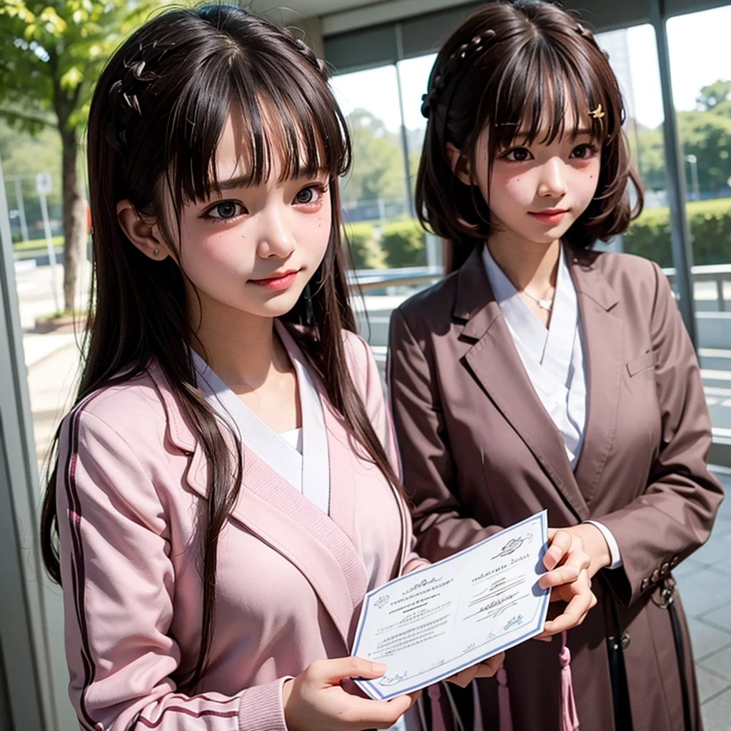 1 girl，japanese school，Graduation Ceremony，Graduation certificate in hand，Tears in eyes，Student Graduation Ceremony，graduation ceremony venue，Alumni