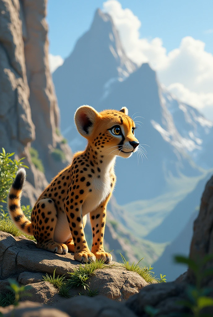 Cheetah cub on the mountain closer
