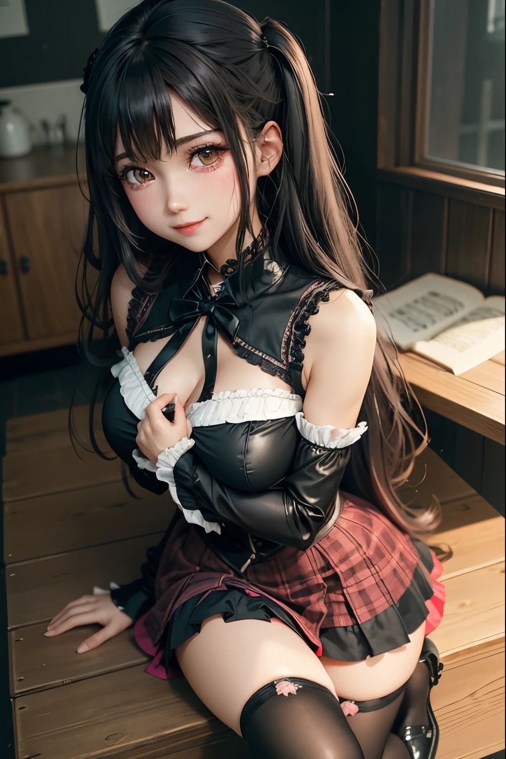 high school girlブレザー、high school girl、Red checked skirt、JK Style、Jacket、smile、garter、Knee socks、Panty stocking、Otherworldly beauty、Really cute、boredom、Extraordinary beauty、Dark black eyeshadow、sorrow、Good skin radiance、Long Hair Straight Hair、Dark Gothic Makeup、暗いsmile、Beautiful woman、Stained Glass Background、On the table、Highest quality、5 reference books、Sweat glistens on my chest、Sweat glistens on my face、Thigh sweat、sweating、Black frill East size Regular size、Dark pink hair、2、Sweat on your thighs、Sweat a lot and become sticky。、My thighs are sticky and shiny、Sweating on thighs and chest、Small breasts、Slightly slim、Sweating all over the body、Ah, I play the synthesizer.、sit and play an instrument、Thin legs、Two people、Lesbian couple、hug、私の女友達はReally cute顔をしている、My female friend has a very beautiful face.、Do lesbian play、Super straight hair、Extremely fair skin、Synthesizer playing、Sexy expression、sit at a synthesizer、