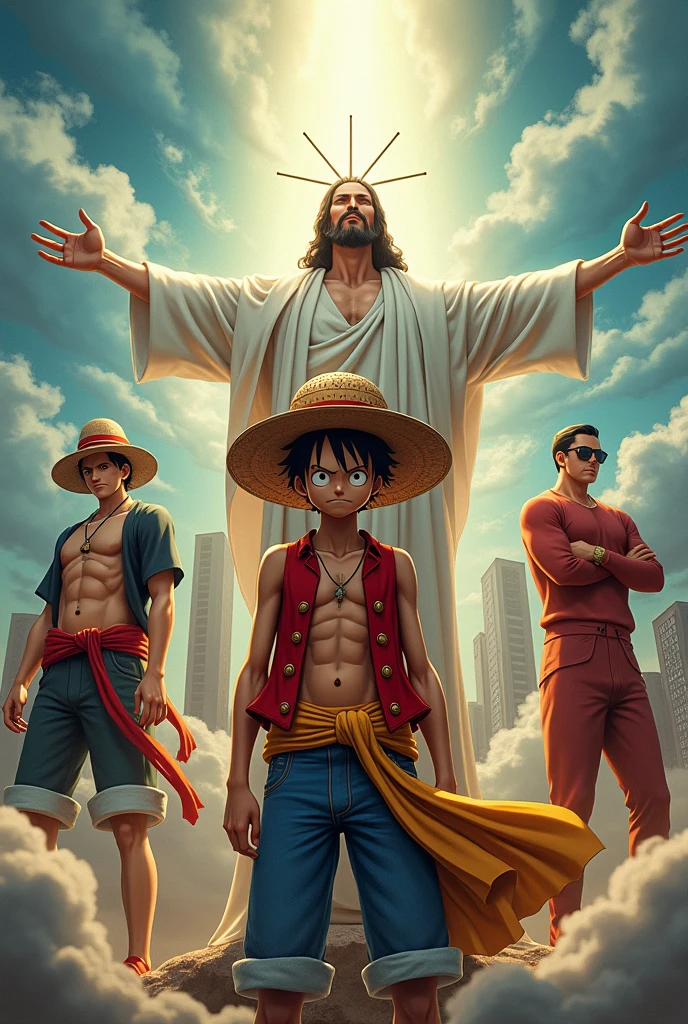 Monkey D. Luffy, Jesus Christ and El Chapulín Colorado saving the world