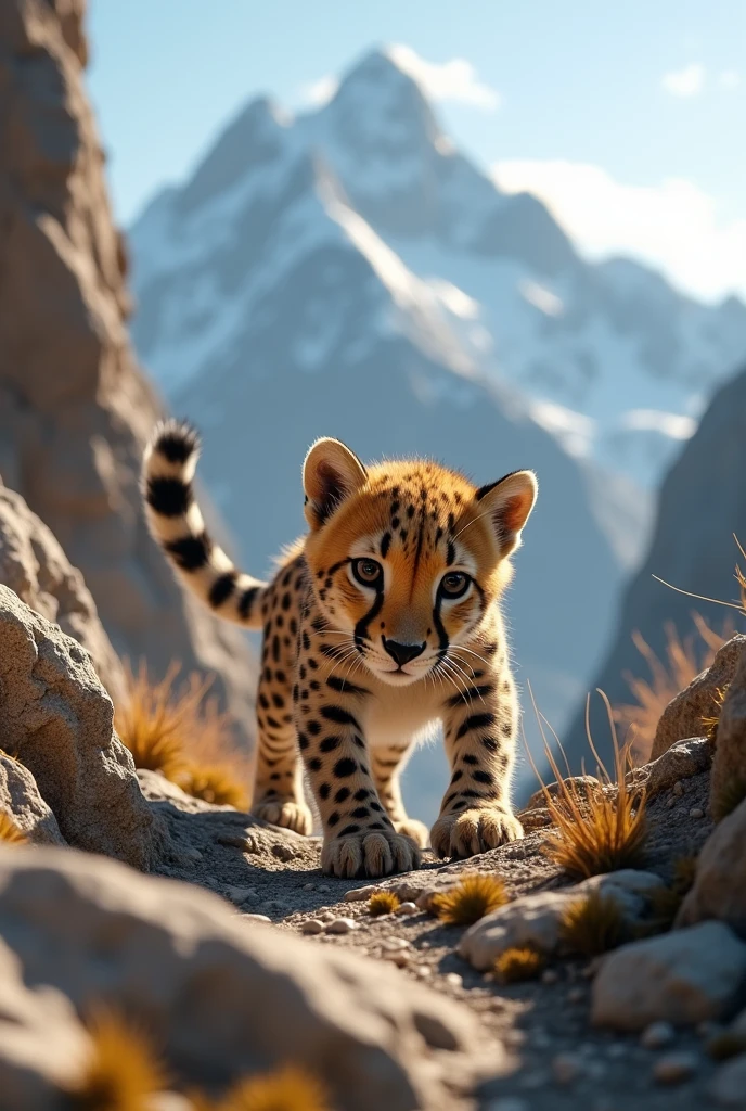 Cheetah cub on mountain closer realistic