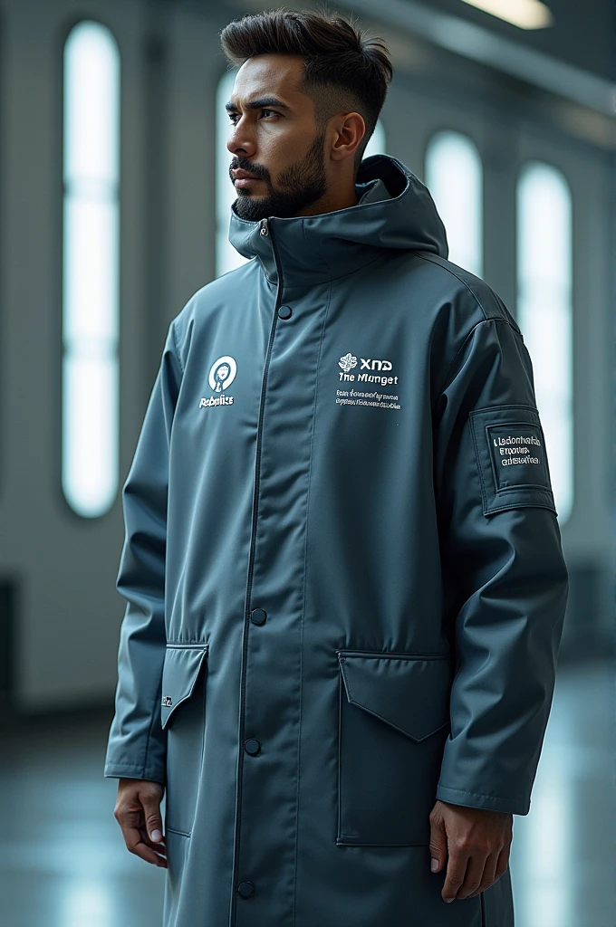 A coat like a scientist's that on one sleeve says expo learning 2024 and on the other sleeve says name and on the chest on the heart side says robotics