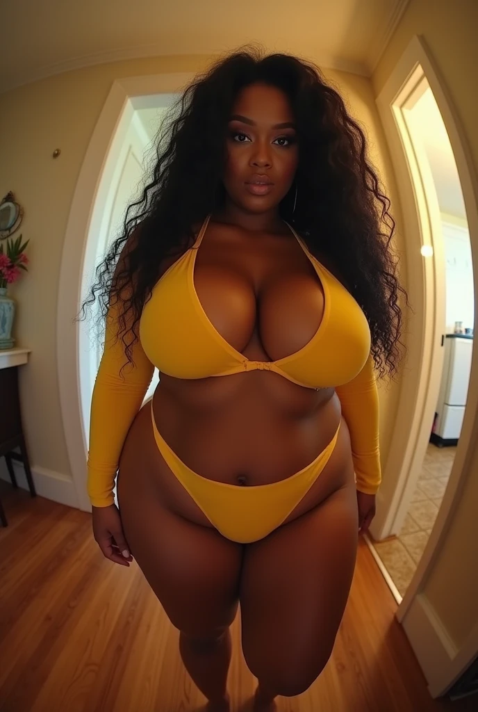 Pov your eyes view when you have a realface stepmom Cardi B with a curvy body farting in front of your face with her big butt at home. fisheye camera view, iphone camera style. 8k hd, realface, cinematic