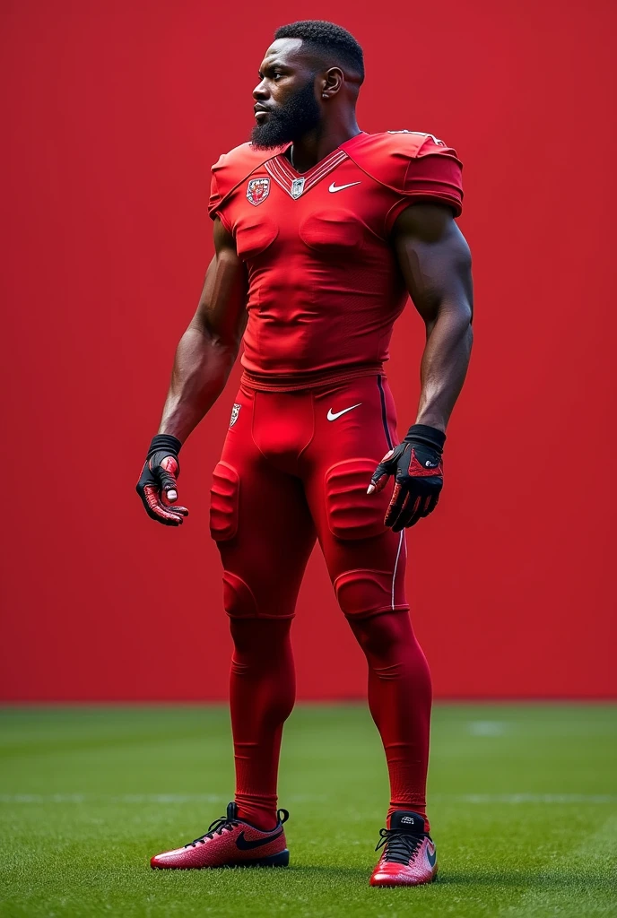 Create me a football uniform with a very striking red color 