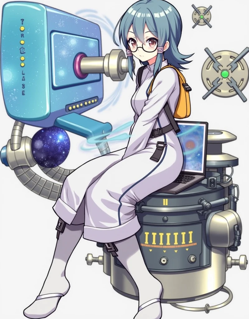 anime girl wearing glasses with ponytails sitting on machine with laptop and space in background, (ponytail forehead hair pulled back:1.3), (black hair:1.3), anime girl of the future, alchemist girl, labcoat, portrait anime space cadet girl,anime style, from girls frontline, fine details. girls frontline, girls frontline universe, girls frontline style, girls frontline, girls frontline cg, soft anime illustration, 2 0 2 2 anime style, 2022 anime style, pixiv contest winner, pretty anime character design, render of april
Estimate