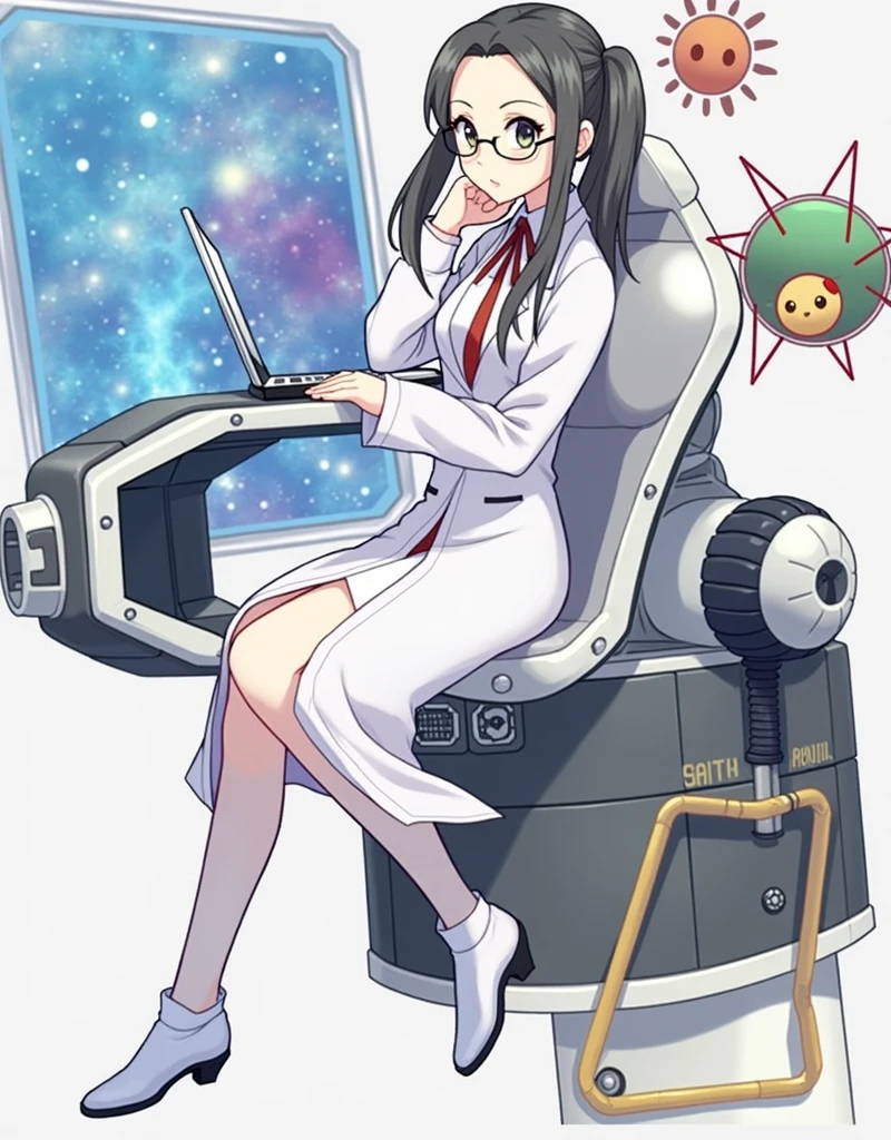anime girl wearing glasses with ponytails sitting on machine with laptop and space in background, (ponytail forehead hair pulled back:1.3), (black hair:1.3), anime girl of the future, alchemist girl, labcoat, portrait anime space cadet girl,anime style, from girls frontline, fine details. girls frontline, girls frontline universe, girls frontline style, girls frontline, girls frontline cg, soft anime illustration, 2 0 2 2 anime style, 2022 anime style, pixiv contest winner, pretty anime character design, render of april
Estimate
