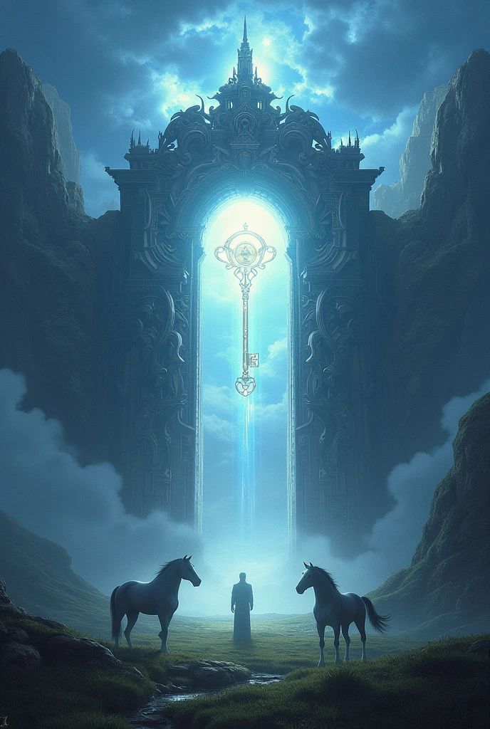 Heavens gate with key and horses