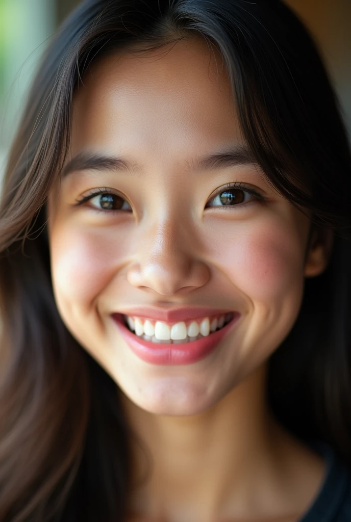 Thai girl, full lips, smile, show tooth, closeup