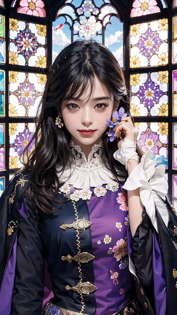 masterpiece, best quality, ultra detailed, insanely detailed, exquisite, beautiful, 8K,肩に白い鳥
, happy, field of flowers, sky, smiling, laughing, in the field of flowers, in the flower garden, in the clouds, with a full moon, with a rainbow, blue sky and shining lights, with a flower, with a castle, beautiful, fantasy, intense closeup shot, on right
