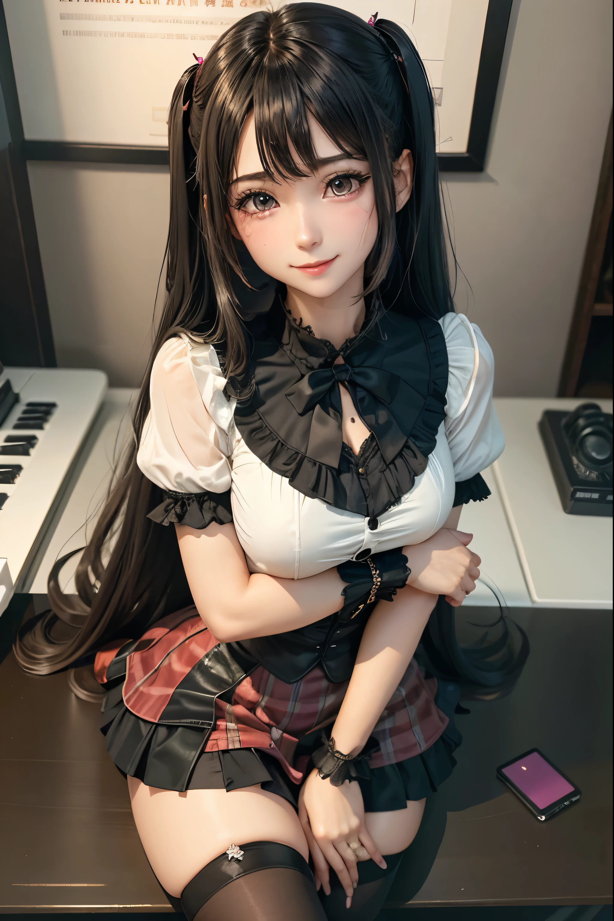 high school girlブレザー、high school girl、Red checked skirt、JK Style、Jacket、smile、garter、Knee socks、Panty stocking、Otherworldly beauty、Really cute、boredom、Extraordinary beauty、Dark black eyeshadow、sorrow、Good skin radiance、Long Hair Straight Hair、Dark Gothic Makeup、Dark smile、Beautiful woman、Stained Glass Background、On the table、Highest quality、5 reference books、Sweat glistens on my chest、Sweat glistens on my face、Thigh sweat、sweating、Black frill East size Regular size、Dark pink hair、2、Sweat on your thighs、Sweat a lot and become sticky。、My thighs are sticky and shiny、Sweating on thighs and chest、Small breasts、Slightly slim、Sweating all over the body、ah, I play the synthesizer.、sit and play an instrument、Thin legs、Two people、Lesbian couple、hug、My girlfriend has a really cute face、My female friend has a very beautiful face.、Do lesbian play、Super straight hair、Extremely fair skin、Synthesizer playing、Sexy expression、sit at a synthesizer、