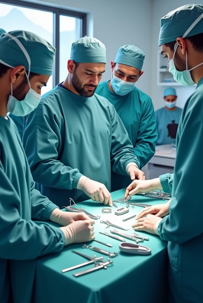 An image representing a surgical instrumentation course in Peru, carried out by neurosurgeons. These three concepts must be conveyed by the image. The concept of the course, which is surgical instrumentation in Peru, should be highlighted more.
