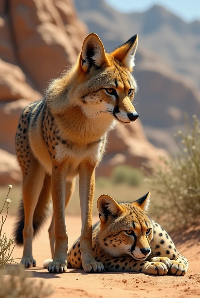 Coyote protecting a cheetah