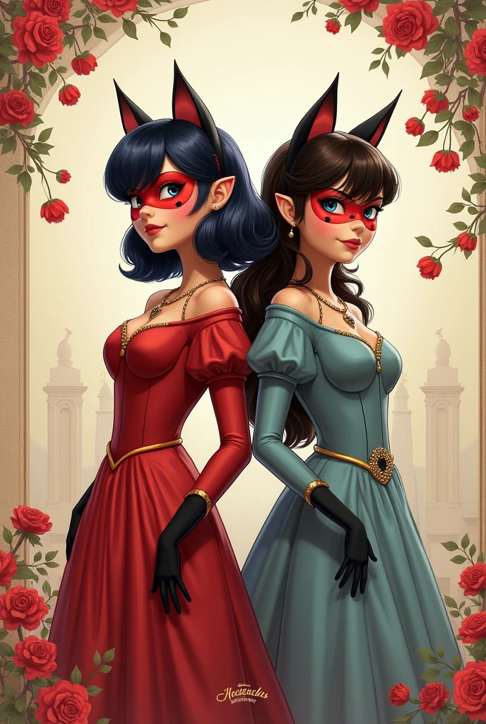 I want a wallpaper that represents the miraculous lady bog series. I want the one with a Renaissance style in light colors.